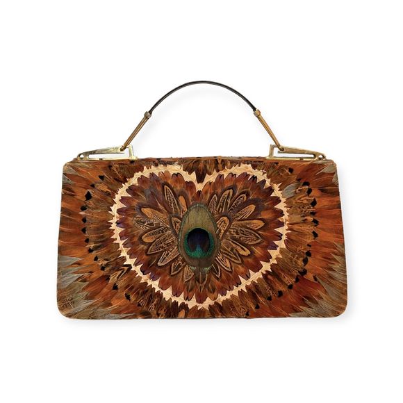 Vintage Ostrich and Pheasant Feather Embellished Convertible Handbag Clutch - Picture 4 of 9